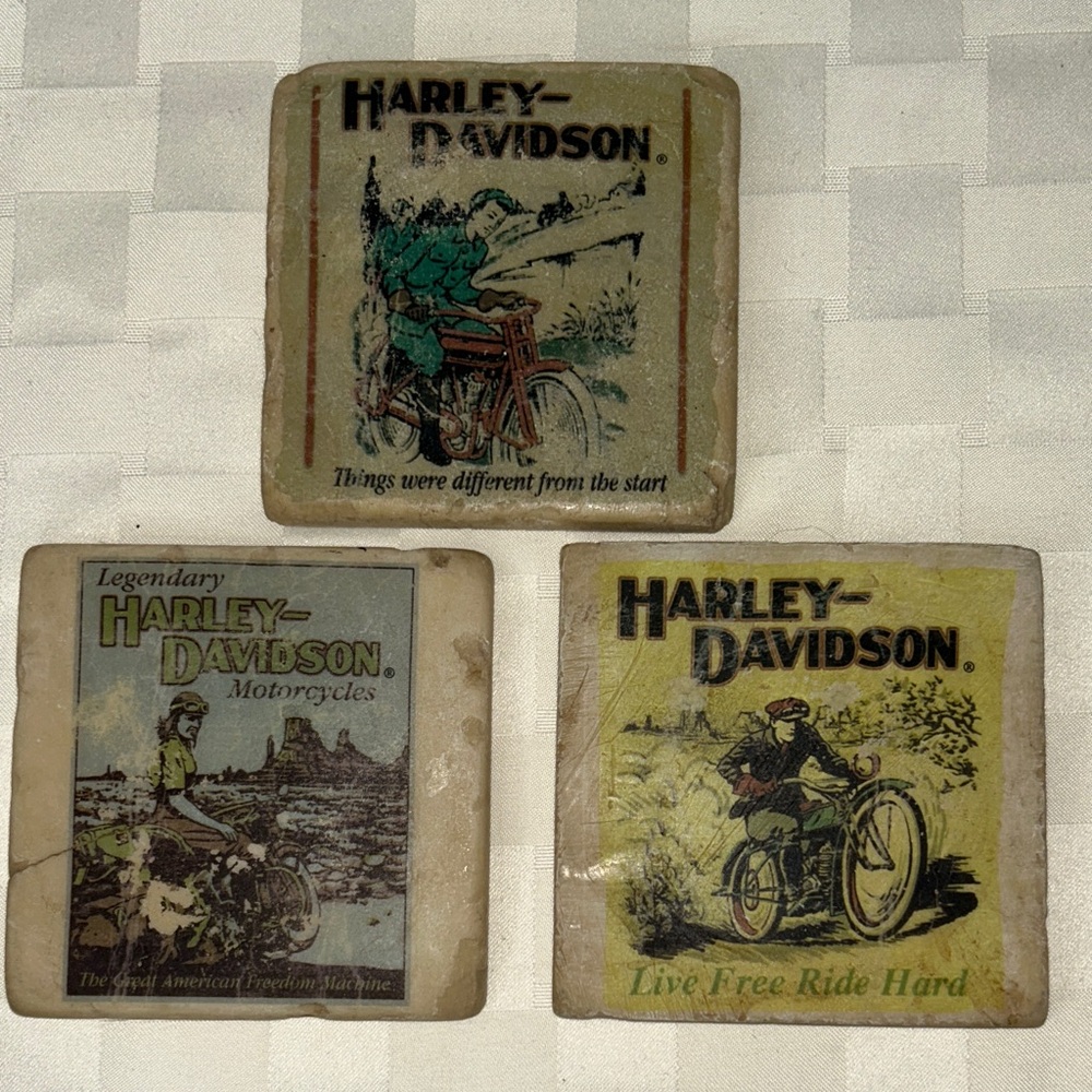 Harley-Davidson Vintage Coasters - Black, Green, Yellow